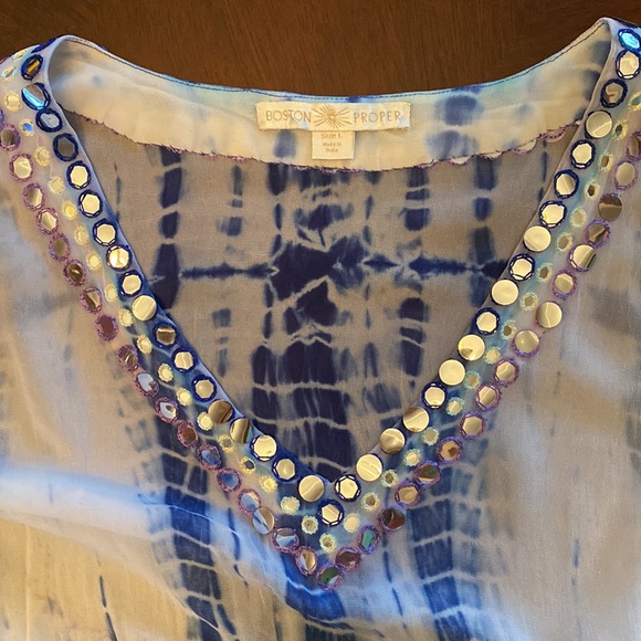 Boston Proper Tye Dye Mirrored Tunic. Size-L Color-Blue, yellow, white VGUC - Picture 3 of 8